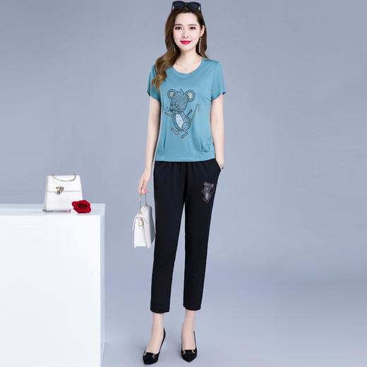 QYM  FM022休闲套装女夏季2020新款洋气宽松时尚卡通短袖阔腿裤薄款两件套潮 商品图3