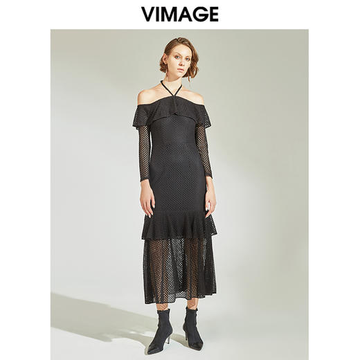 VIMAGE纬漫纪装夏季纱网蕾丝镂空露肩晚礼服连衣裙V1177709 商品图2