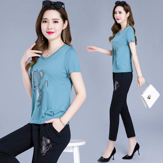 QYM  FM022休闲套装女夏季2020新款洋气宽松时尚卡通短袖阔腿裤薄款两件套潮 商品图4