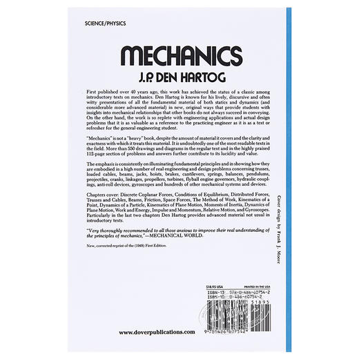 【中商原版】机械学 英文原版 Mechanics / J. P. Den Hartog 商品图1