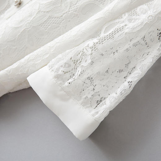 ihimi夏季新品简约优雅翻领直筒显瘦复古装饰扣有内衬纯白蕾丝连衣裙