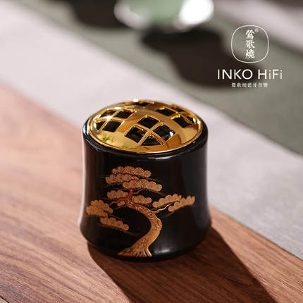 莺歌烧黑底金苍松陶瓷蓝牙音箱家用茶台摆件HIFI音响高档禅意茶道摆件 商品图0