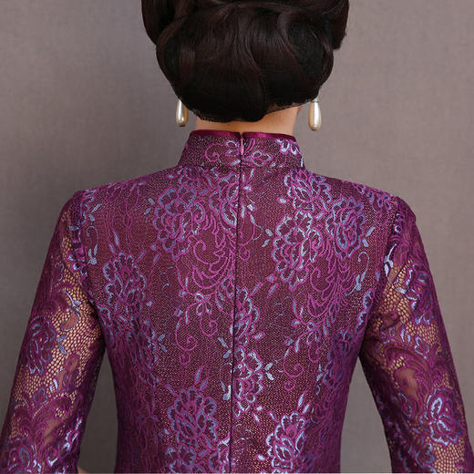 RY-11203新款中袖立领紫色长蕾丝旗袍 商品图2