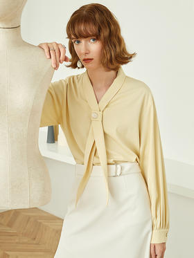 范思蓝恩雪纺衬衫女2020新款春季长袖V领飘带洋气设计感小众衬衣