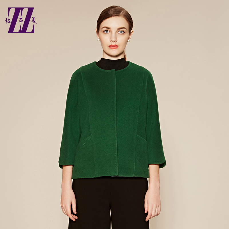 佐尔美秋冬季加厚纯色茧型短款女羊毛呢外套中褛圆领专柜E64ZD39