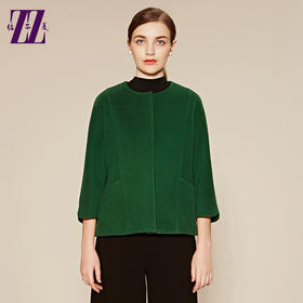 佐尔美秋冬季加厚纯色茧型短款女羊毛呢外套中褛圆领专柜E64ZD39