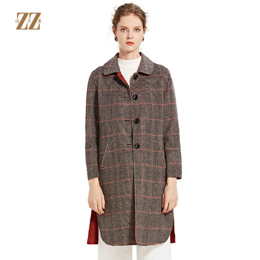 佐尔美新品秋冬新品 潮流格纹中老年羊毛双面呢大衣E84SM08 商品图0