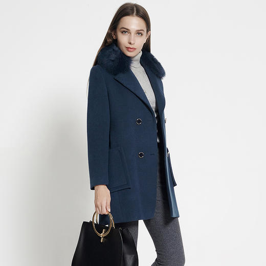 佐尔美新品秋冬新品毛领纯色羊毛呢子中老年女外套E64ZH40 商品图1