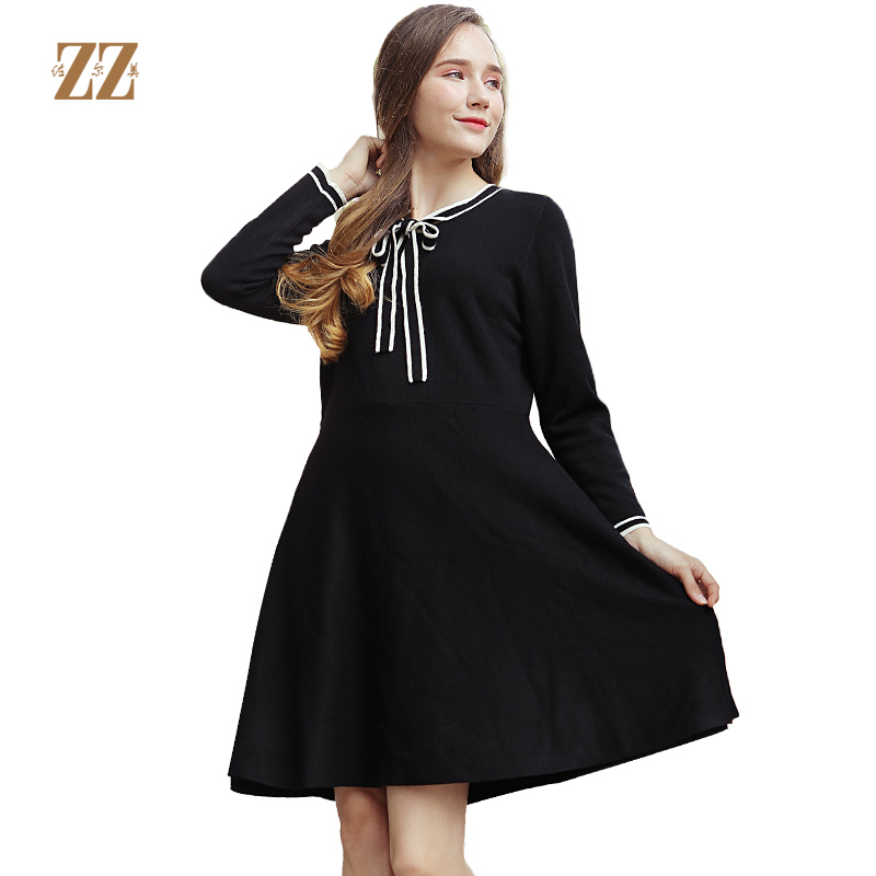 佐尔美新品冬季宽松中长款毛衣裙针织打底连衣裙女长袖E84MS02