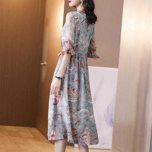 SS-05-1103新款中袖网纱印花拼接真丝连衣裙 商品图3