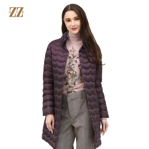 佐尔美新品冬季新品纯色毛领灰鸭绒中长款羽绒服E74YO15 商品图0