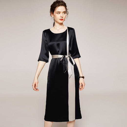 YLY MJ1816三醋酸连衣裙撞色中袖中长款裙子 商品图2