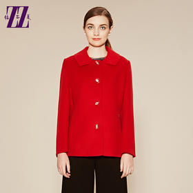 佐尔美冬季女款时尚毛呢外套大衣女单排扣直筒羊毛外套E64ZD23