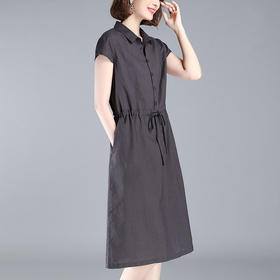 XFFS-1918新款棉麻显瘦纯色中长款大码宽松收腰裙子