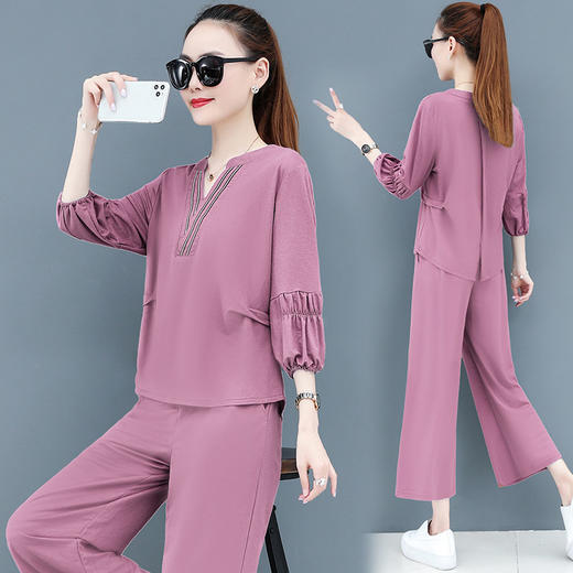 AHM-lll385夏季显瘦显高大码宽松时尚洋气阔腿裤潮流休闲两件套ZXH 商品图2