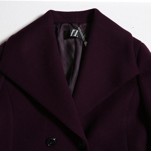 佐尔美秋冬新品纯色气质修身狐毛领长款毛呢外套E64ZH41 商品图2