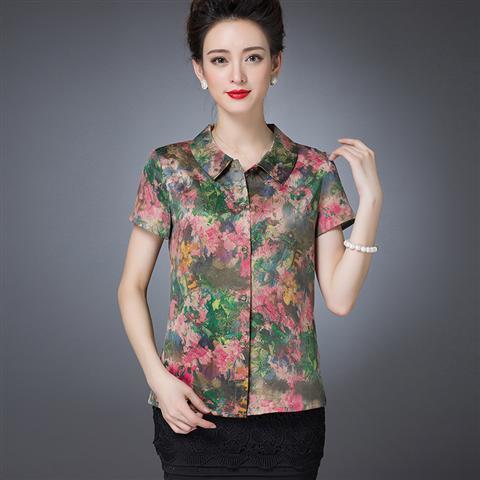 W-FGY21702夏新款宽松大码印花妈妈装薄款打底衬衫 商品图1