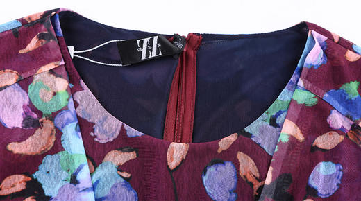 佐尔美新品春秋女装碎花印花拼接针织OL九分袖连衣裙短裙E63LL14 商品图1