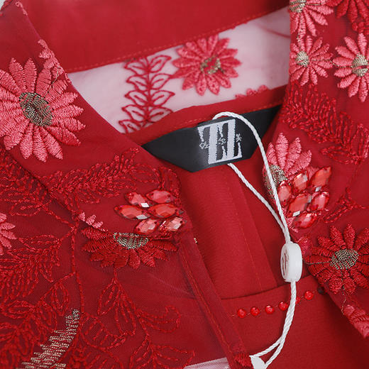 佐尔美秋季新款喜庆红七分袖假两件修身收腰连衣裙女E93LL21 商品图2