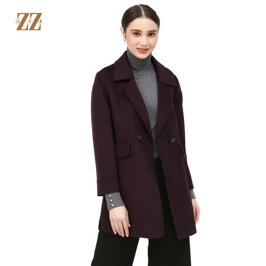 佐尔美新品冬季女装纯色百搭修身显瘦双面呢羊毛大衣外套E74SM22 商品图0