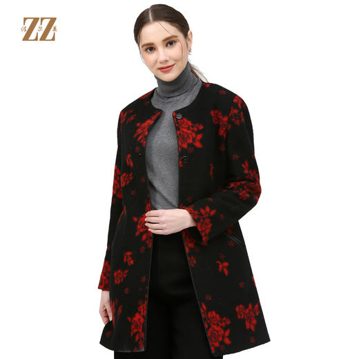 佐尔美新品秋冬新品中老年女士羊毛短款拼色外套E74ZZ38 商品图0