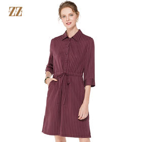 佐尔美新品秋季新品职场风条纹束腰女士中袖外套E81SO14
