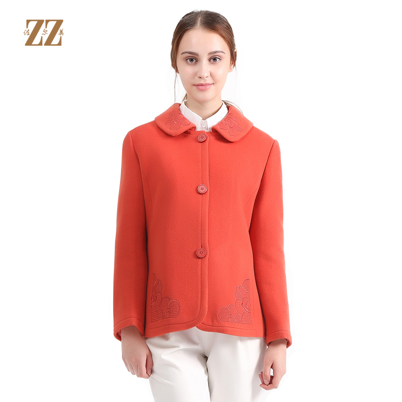 佐尔美新品秋冬新品纯色复古单排扣短款女毛呢外套E64ZD24