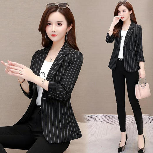 W-5717新款休闲流行条纹气质轻薄小西装 商品图1