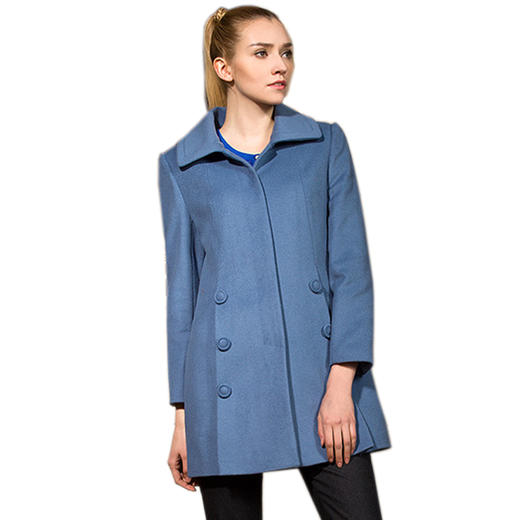 佐尔美春女装纯色羊毛外套修身显瘦女中长款翻领毛呢大衣E44ZZ72 商品图1