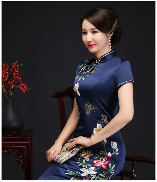 ly00784真丝绣花旗袍夏新款苏绣高档气质优雅刺绣中式礼服