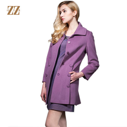 佐尔美春女装纯色羊毛外套修身显瘦女中长款翻领毛呢大衣E44ZZ72 商品图0