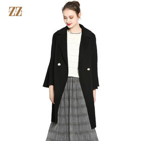 佐尔美ZZ 新品反季纯色简约宽松女士中长款双面呢大衣E74SM19