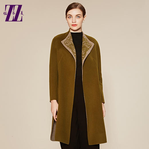 佐尔美女装毛呢外套长款双面呢子羊毛大衣拼接上衣外套女E64SM16 商品图0