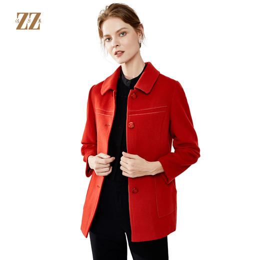 佐尔美复古气质纯色简约单排扣羊毛短外套E64ZZ33 商品图0