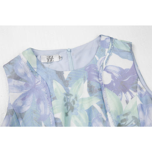 佐尔美新品中年女装印花甜美风修身显瘦无袖连衣裙淑女裙E61LL31 商品图1