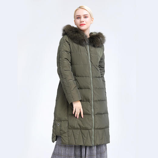 佐尔美冬季新款纯色气质简约加厚长款狐狸毛领羽绒服E84YH05 商品图1