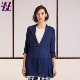 佐尔美春秋季女装时尚休闲中袖西装领中长款外套大码E61CC09