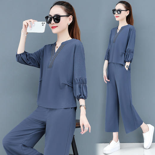 AHM-lll385夏季显瘦显高大码宽松时尚洋气阔腿裤潮流休闲两件套ZXH 商品图1