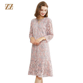秋季新款气质优雅减龄显瘦蕾丝七分袖连衣裙E93LL22