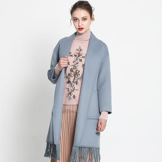 佐尔美ZZ 新品新款纯色羊毛双面呢女士中长款大衣E64SM05 商品图1