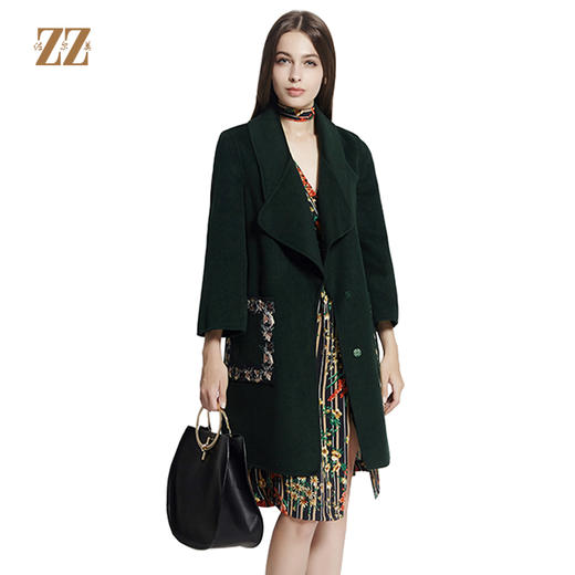 佐尔美冬季女装纯色修身显瘦九分袖羊毛大衣毛呢外套E64SM04 商品图0