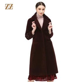 佐尔美新品冬季女装纯色百搭修身显瘦羊剪绒羊毛大衣外套E74YJ41