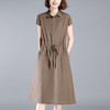 XFFS-1918新款棉麻显瘦纯色中长款大码宽松收腰裙子 商品缩略图2