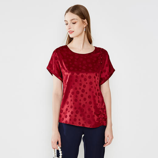 佐尔美夏季新款气质简约通勤圆领真丝圆点桑蚕丝衬衣E92CS55 商品图1