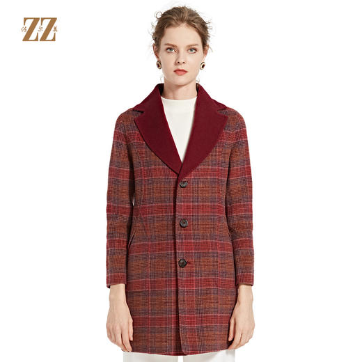 佐尔美新品秋冬新品 中老年格纹长款两面穿羊毛双面呢大衣E84SM13 商品图0