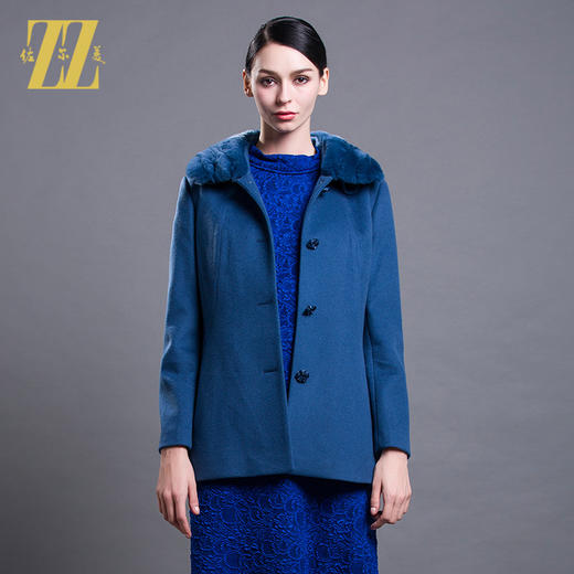 佐尔美冬季毛领纯色修身显瘦羊毛大衣单排扣外套女E54ZT19 商品图0