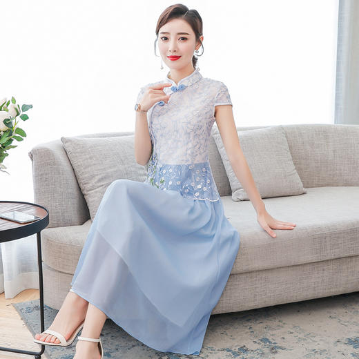 唐装中国风中式蕾丝盘扣复古改良汉服连衣裙xyx7213