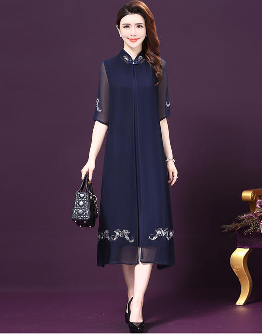 WXY-18175新款时尚两件套大码重磅桑蚕丝真丝连衣裙 商品图1