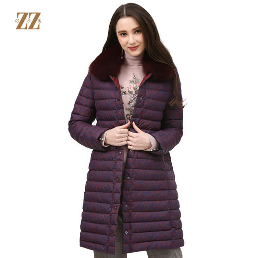 佐尔美新品冬季新品格纹毛领中长款中老年女士羽绒服E74YH13 商品图0