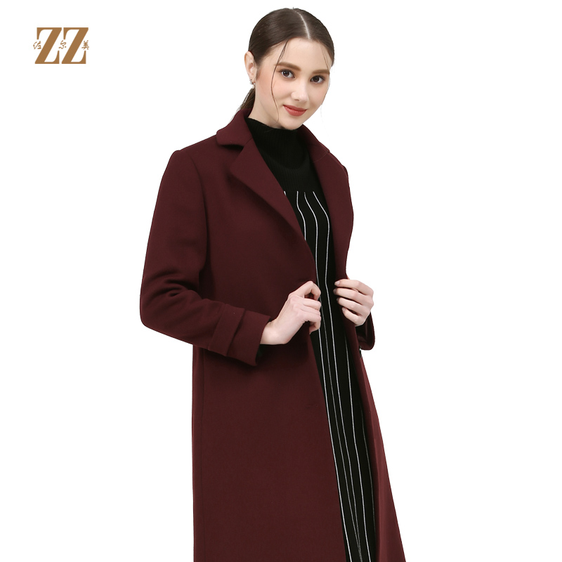 佐尔美冬季新品女士纯色中长款修身羊毛外套E74ZZ33